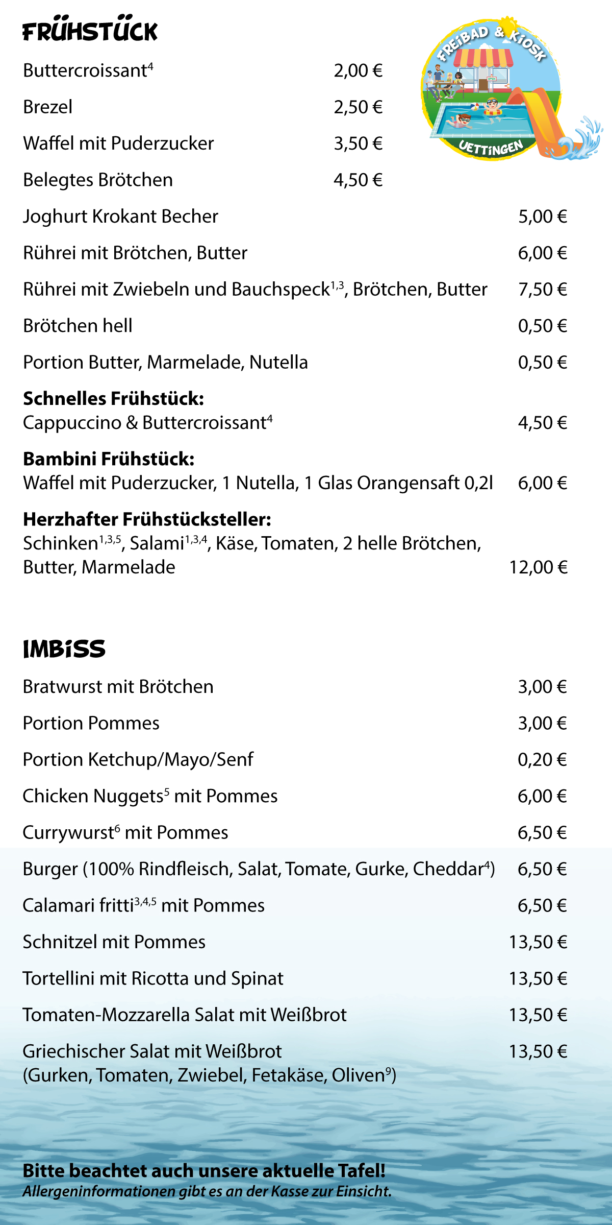 Speisekarte Freibad Uettingen